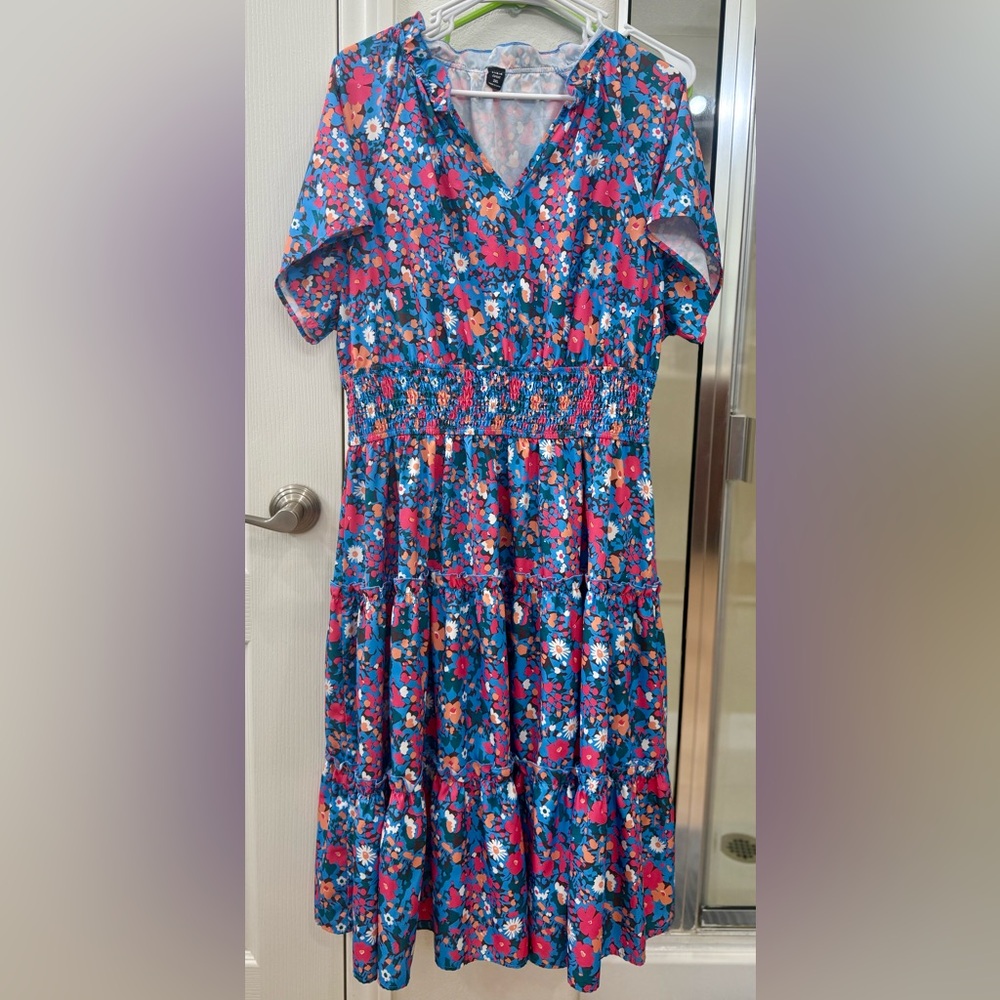 SHEIN Blue and Red Floral Midi Dress